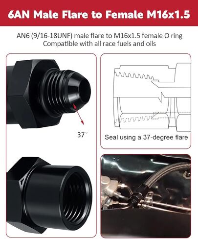 6AN Male Flare to Female M16x1.5 O-ring Power Steering Supply Feed Fuel Line Adapter Fitting Connector Aluminum Black 2Pcs in Saudi Arabia