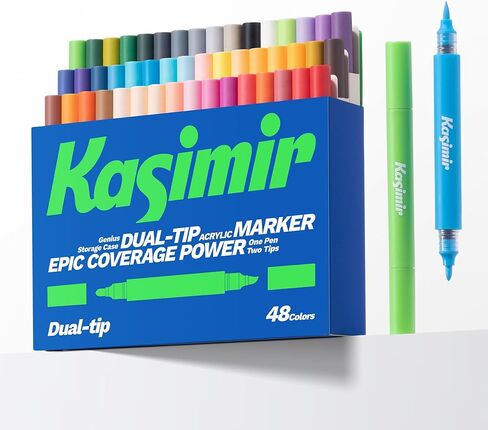 Kasimir Dual-Tip Acrylic Markers Pens - Brush Tip Direct Ink Gel Marker for Art Wood Fabric Glass Rock Multi-Surface, Quick-Dry, Water-Based & Washable 24 Colors in Saudi Arabia
