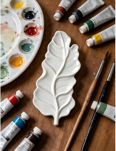 Leaf-Shaped Ceramic Paint Palette White Painting Tray Artist Porcelain Mixing Dish for Watercolor, Acrylic, Painter's Gift Painting Holder in Saudi Arabia