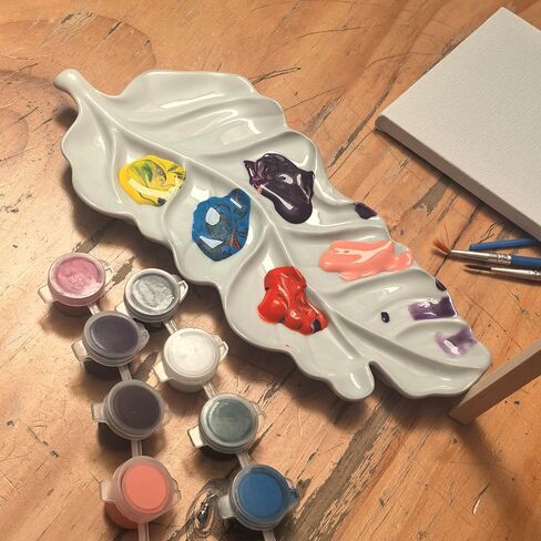 Leaf-Shaped Ceramic Paint Palette White Painting Tray Artist Porcelain Mixing Dish for Watercolor, Acrylic, Painter's Gift Painting Holder in Saudi Arabia