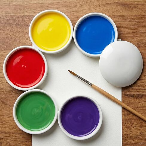 IMIKEYA Round Porcelain Watercolor Palette Set, 5 Layer Stackable Mixing Trays with Lid, Ceramic Paint Dish for Gouache, Acrylic & Ink, 3. 6 x 3. 2 Nesting Design in Kuwait