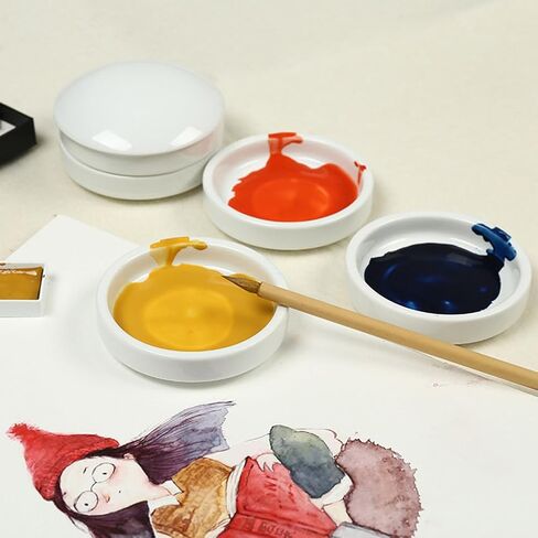 IMIKEYA Round Porcelain Watercolor Palette Set, 5 Layer Stackable Mixing Trays with Lid, Ceramic Paint Dish for Gouache, Acrylic & Ink, 3. 6 x 3. 2 Nesting Design in Kuwait