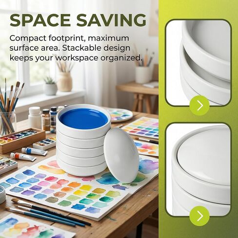 IMIKEYA Round Porcelain Watercolor Palette Set, 5 Layer Stackable Mixing Trays with Lid, Ceramic Paint Dish for Gouache, Acrylic & Ink, 3. 6 x 3. 2 Nesting Design in Kuwait