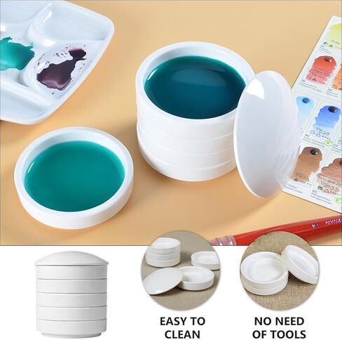 IMIKEYA Round Porcelain Watercolor Palette Set, 5 Layer Stackable Mixing Trays with Lid, Ceramic Paint Dish for Gouache, Acrylic & Ink, 3. 6 x 3. 2 Nesting Design in Kuwait