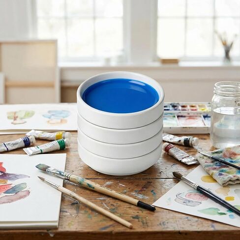 IMIKEYA Round Porcelain Watercolor Palette Set, 5 Layer Stackable Mixing Trays with Lid, Ceramic Paint Dish for Gouache, Acrylic & Ink, 3. 6 x 3. 2 Nesting Design in Kuwait