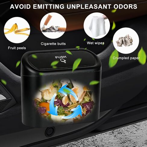 2 PCS Car Trash Can with Lid, Leakproof Mini Auto Garbage Bin with Trash Bags, Multipurpose Dustbin Container Storage Organizer for Vehicle Home Office, Car Accessories (Black) in Kuwait