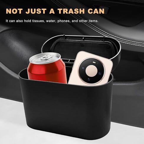 2 PCS Car Trash Can with Lid, Leakproof Mini Auto Garbage Bin with Trash Bags, Multipurpose Dustbin Container Storage Organizer for Vehicle Home Office, Car Accessories (Black) in Kuwait