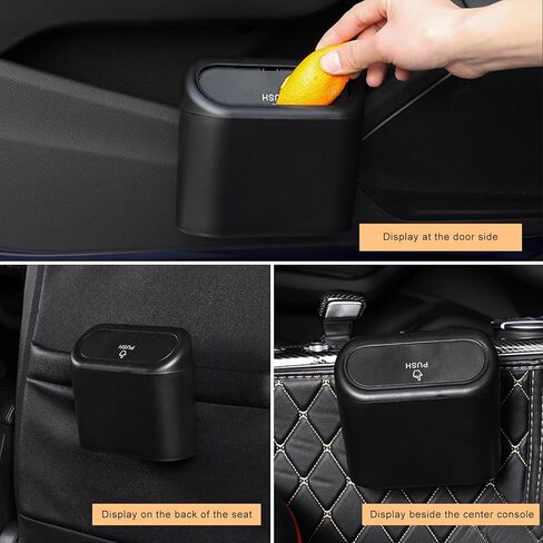 2 PCS Car Trash Can with Lid, Leakproof Mini Auto Garbage Bin with Trash Bags, Multipurpose Dustbin Container Storage Organizer for Vehicle Home Office, Car Accessories (Black) in Kuwait
