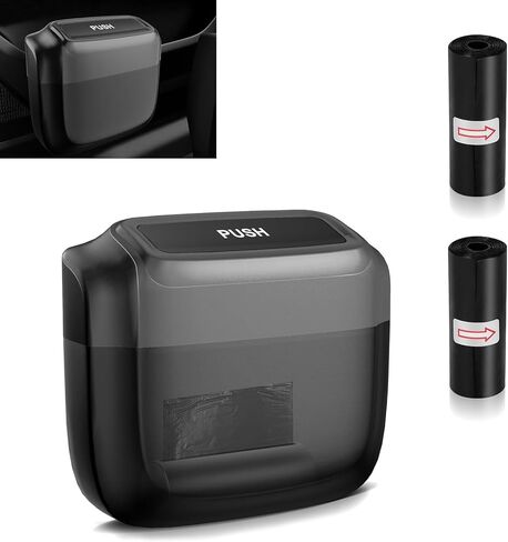 Car Trash Can, Portable Push to Open Storage Bucket with 30 Trash Bags, Waterproof Anti-Leak Hanging Clutter Canister with Lid, Universal Large Capacity Supplies Box for Car Truck Van (Black) in Kuwait