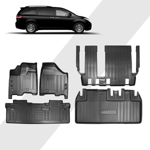 سجادات أرضية السيارة وبطانة البضائع متوافقة مع 2011-2020 Toyota Sienna 7 مقاعد بطانة صندوق السيارة لجميع الأحوال الجوية TPE بطانة أرضية لـ 2011 2012 2013 2014 2015 2016 2017 2018 2019 2020 ملحقات Toyota Sienna in Kuwait
