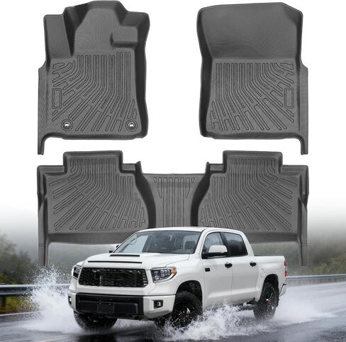 سجادات أرضية لسيارة Toyota Tundra Double Cab/CrewMax Cab 2014-2021، بطانات أرضية مناسبة خصيصًا لـ Tundra جميع ملحقات بطانة السيارة المضادة للانزلاق للصف الأول والثاني مجموعة كاملة من سجادات السيارة in Kuwait