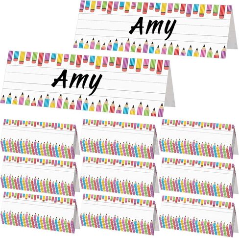 AmazingSpark 60 Pcs Tented Nameplates for Desk 9 x 3 Inch Back to School Student Desk Name Tags for Classroom Kindergarten Preschool(Colorful Composition Book) in Saudi Arabia
