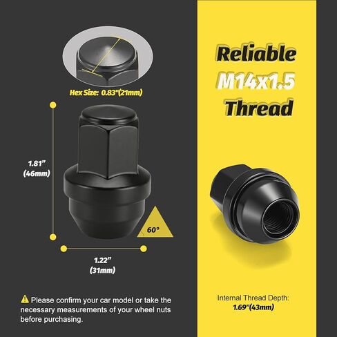 Kadrick 24PCS M14x1.5 Black Lug Nuts for Ford F-150 & Expedition 2015–2024, One-Piece Solid Design, Optimized for Smooth Installation & Removal in Saudi Arabia