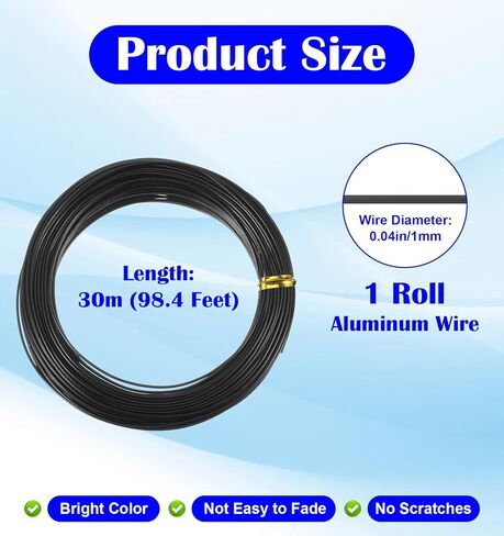Black Craft Wire, 18 Gauge Aluminum Craft Wire, Bendable Wires for Crafts and Jewelry, Wreaths & Crafts (30m X 0.04 Inch, Black) in Kuwait