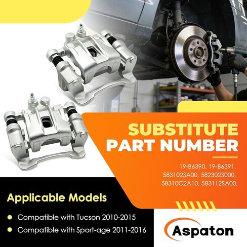 19B6390 19B6391 Pair Rear Brake Calipers with Bracket Compatible with Tucson 2010-2015 S-portage 2011-2016 582302S000 583112SA00 in Kuwait