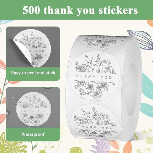 500 PCS Thank You Sticker Round - 1 Inch Thank You Stickers Small Business for Gifts Baking Envelopes Wedding Decor - PVC Adhesive Roll in Kuwait