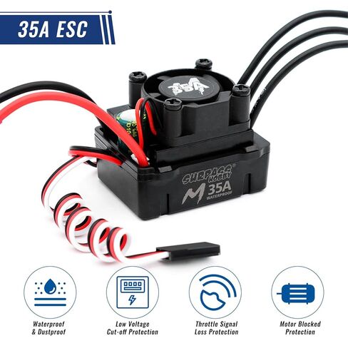 2435 Brushless Motor with 35A Waterproof ESC Combo Sensorless Motor and Electric Speed Controller for 1/14 1/16 1/18 RC Car Trucks (Black) (4300KV) in Saudi Arabia