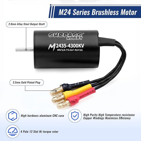 2435 Brushless Motor with 35A Waterproof ESC Combo Sensorless Motor and Electric Speed Controller for 1/14 1/16 1/18 RC Car Trucks (Black) (4300KV) in Saudi Arabia