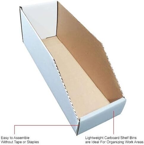 Global Industrial Open Top Corrugated Bin Box, 4"W x 18"D x 4-1/2"H, White, Lot of 50 in Kuwait