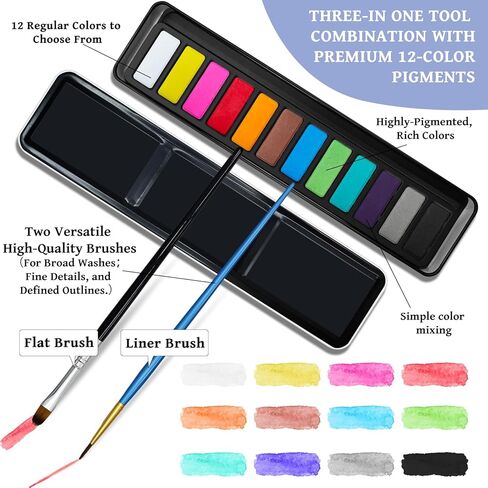 Kalysky Watercolor Workbook,Coloring Book,12-Color Paint Set with 2 Paint Brushes for Adults,20 Step-by-Step Beginner-Friendly Flower Paintings in Kuwait