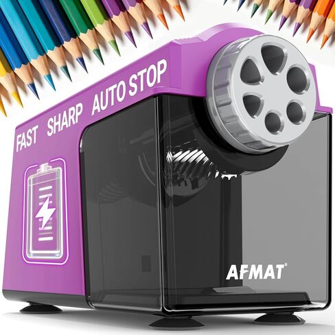 AFMAT Electric Pencil Sharpener for Classroom, 6 Holes, Cordless & Rechargeable, Super Fast, Auto Stop, 10K+ Uses, Heavy Duty Pencil Sharpener for 6-11mm No.2/Large/Colored Pencils PSD4(Black) in Kuwait