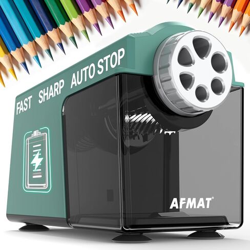AFMAT Electric Pencil Sharpener for Classroom, 6 Holes, Cordless & Rechargeable, Super Fast, Auto Stop, 10K+ Uses, Heavy Duty Pencil Sharpener for 6-11mm No.2/Large/Colored Pencils PSD4(Black) in Kuwait