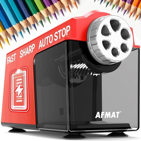 AFMAT Electric Pencil Sharpener for Classroom, 6 Holes, Cordless & Rechargeable, Super Fast, Auto Stop, 10K+ Uses, Heavy Duty Pencil Sharpener for 6-11mm No.2/Large/Colored Pencils PSD4(Black) in Kuwait