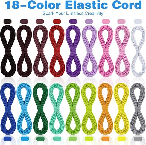 18 Pcs Elastic String Multicolor Beading Elastic Cord 1mm for Jewelry Making Sewing Bracelets Necklace Anklet Friendship Bracelets DIY Crafts (18 Colors, Each 20m) in Kuwait