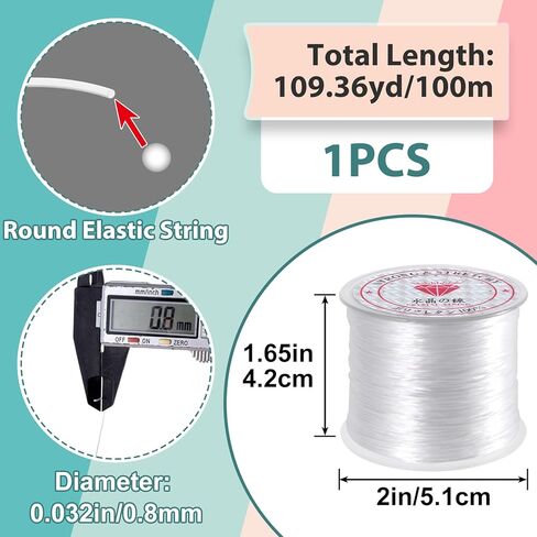 0.8mm Elastic String, Strong Stretchy Bracelet String for Jewelry Making, 100 Meters Clear Crystal Rubber Bead Cord for Necklaces, Bracelet, Beading (1pcs) in Kuwait