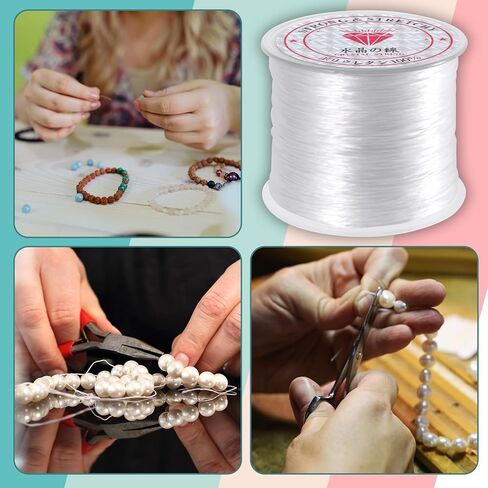 0.8mm Elastic String, Strong Stretchy Bracelet String for Jewelry Making, 100 Meters Clear Crystal Rubber Bead Cord for Necklaces, Bracelet, Beading (1pcs) in Kuwait