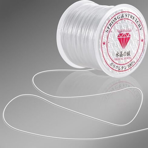 0.8mm Elastic String, Strong Stretchy Bracelet String for Jewelry Making, 100 Meters Clear Crystal Rubber Bead Cord for Necklaces, Bracelet, Beading (1pcs) in Kuwait