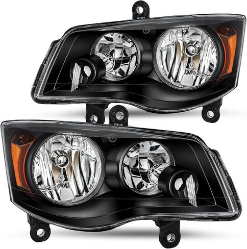 JSBOYAT Anti-Fogging Halogen Headlight Assembly Fits for 2011-2020 Dodge Grand Caravan / 2008-2016 Chrysler Town & Country Headlamp Chrome Housing & Amber Reflector in Kuwait