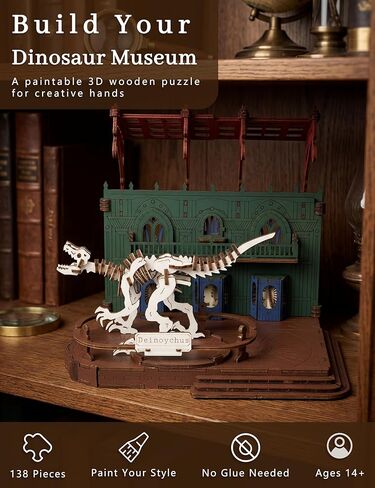 BOOZUU 3D Wooden Dinosaur Museum Puzzle - DIY Paintable Model Kit for Adults and Teens 14+, 208 Pcs Deinonychus Exhibit Craft, Home Decor Gift for Birthdays and Father's Day in Saudi Arabia