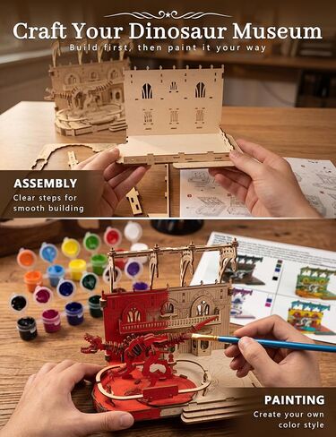 BOOZUU 3D Wooden Dinosaur Museum Puzzle - DIY Paintable Model Kit for Adults and Teens 14+, 208 Pcs Deinonychus Exhibit Craft, Home Decor Gift for Birthdays and Father's Day in Saudi Arabia