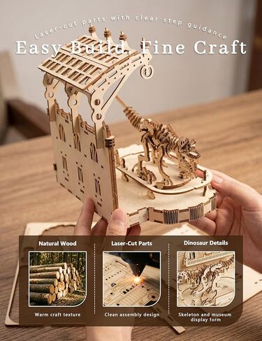 BOOZUU 3D Wooden Dinosaur Museum Puzzle - DIY Paintable Model Kit for Adults and Teens 14+, 208 Pcs Deinonychus Exhibit Craft, Home Decor Gift for Birthdays and Father's Day in Saudi Arabia