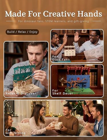 BOOZUU 3D Wooden Dinosaur Museum Puzzle - DIY Paintable Model Kit for Adults and Teens 14+, 208 Pcs Deinonychus Exhibit Craft, Home Decor Gift for Birthdays and Father's Day in Saudi Arabia