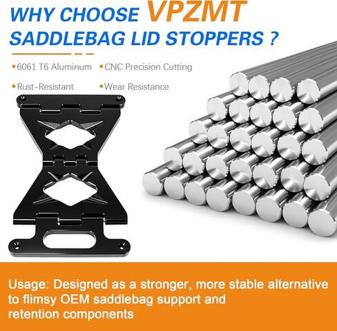 Aluminum Saddlebag Lid Supports Stoppers for Harley Davidson Touring Street glide, Electra glide, Road glide, Road king, Ultra limited 2014-2025 (Replaces# Flimsy OEM Straps) in Kuwait