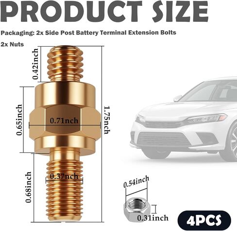 2 Set Side Post Battery Terminal Extender Bolts with Nuts,3/8"-24 Fine & 3/8"-16 Coarse Teeth Side Post to Top Posts Battery Adapter,Multi-Purpose Batteries Sides Posts Adapter in Kuwait
