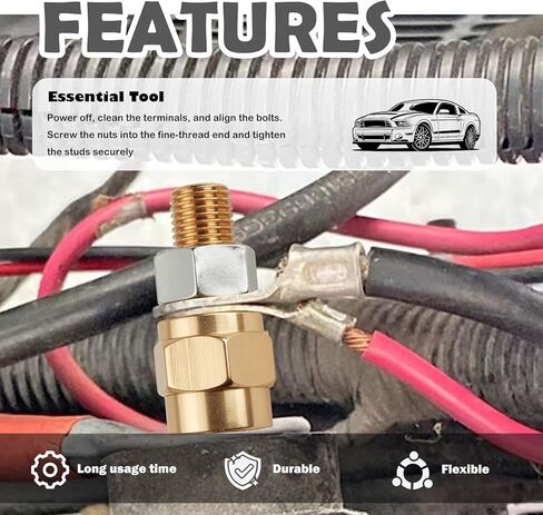 2 Set Side Post Battery Terminal Extender Bolts with Nuts,3/8"-24 Fine & 3/8"-16 Coarse Teeth Side Post to Top Posts Battery Adapter,Multi-Purpose Batteries Sides Posts Adapter in Kuwait