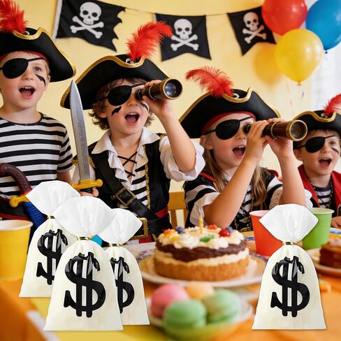Mikzhskr 30 Pcs Money Treat Bags with Dollar Sign, Gold Twist Ties, Prop Bank Pouch Cellophane Candy Bag for Pirate Cowboy Cosplay Theme Party Supplies (9 x 5.5 Inch) in Saudi Arabia