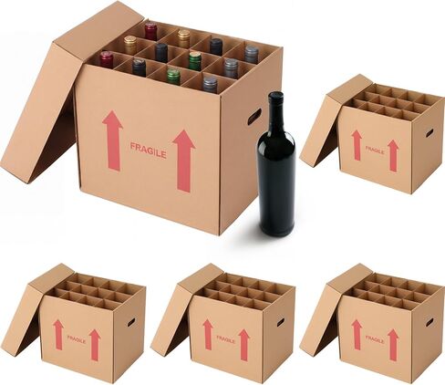 Tatuo 5 Pack Wine Bottle Moving Box with Lid 14 x 12 x 13 Inch Corrugated 12 Bottle Moving and Storage Box with Reinforced Cardboard and Handles for Wine, Champagne or Glass Bottles in Saudi Arabia