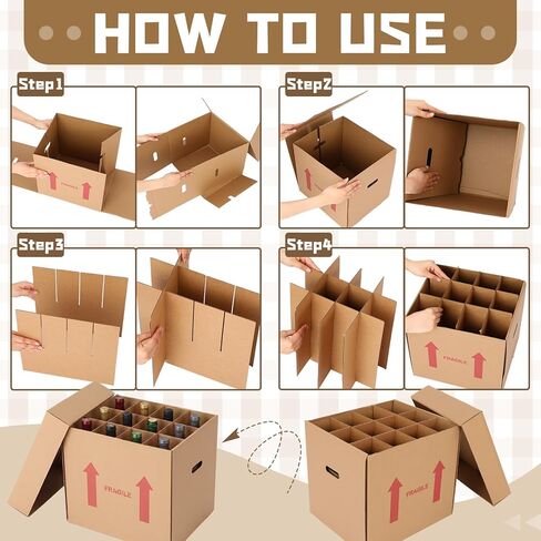 Tatuo 5 Pack Wine Bottle Moving Box with Lid 14 x 12 x 13 Inch Corrugated 12 Bottle Moving and Storage Box with Reinforced Cardboard and Handles for Wine, Champagne or Glass Bottles in Saudi Arabia