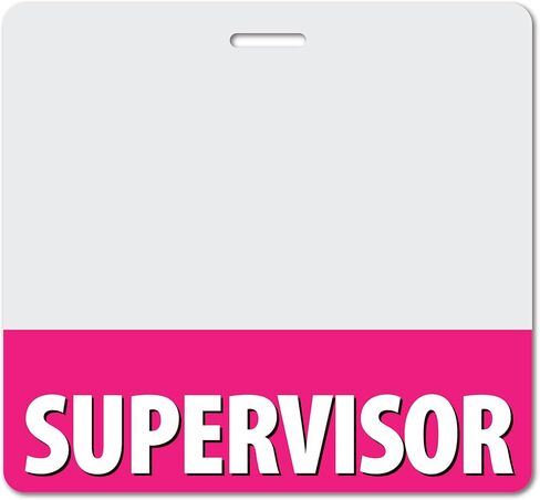 Supervisor شديد التحمل أفقيًا ورديًا ساطعًا (عبوة واحدة) - بطاقات مقاومة للانسكاب والتمزق - ملصق تعريف سريع الدور مطبوع على الوجهين في الولايات المتحدة الأمريكية من BadgeZoo in Kuwait