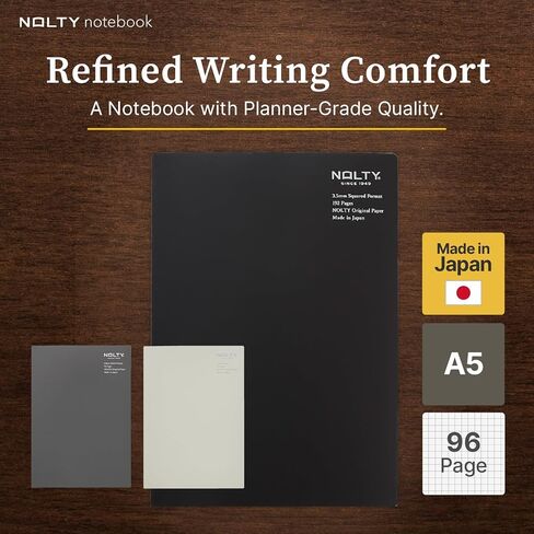 NOLTY Notebook, A5, 96 Pages, Cream Paper, 3.5mm Grid, Made in Japan, Black, NCG11 in Saudi Arabia