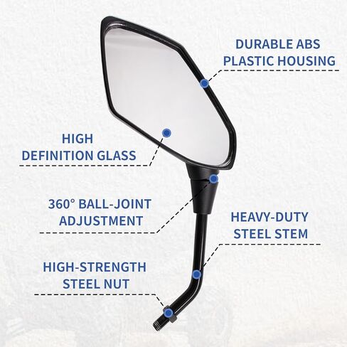 Universal Rear View Mirrors for ATV UTV Quad Motorcycle, 8MM 10MM Adjustable Side Mirrors, Wide Vision Rearview Mirror Kit Compatible with Scooter Moped Mirrors in Saudi Arabia