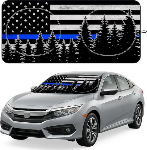 Windshield Sun Shade for Car, 63"x28.5" Stylish Printed Front Window Sunshade with Double Steel Ring Frame, Universal Fit Foldable Heat Blocker & UV Protector, with Storage Pouch (Flowers) in Saudi Arabia