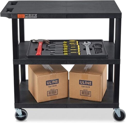 عربة أدوات متعددة الأغراض Luxor EC222-B، أرفف مسطحة سميكة 1.62 بوصة، مقبض دفع مريح، عجلات دوارة كاملة 4 بوصة، فرامل قفل، سعة قصوى 400 رطل، أسود in Saudi Arabia