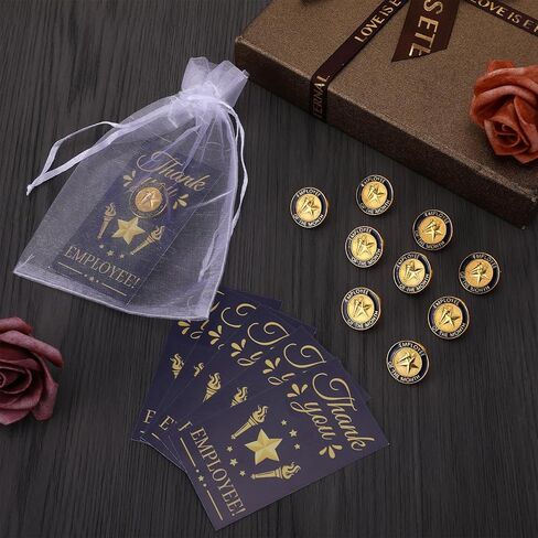 50 Sets Employee of The Month Gifts Employee Appreciation Gifts Bulk Recognition Package, Contains Star Lapel Pins, Thank You Cards and Organza Bags for Staff Team Member Recognition in Saudi Arabia