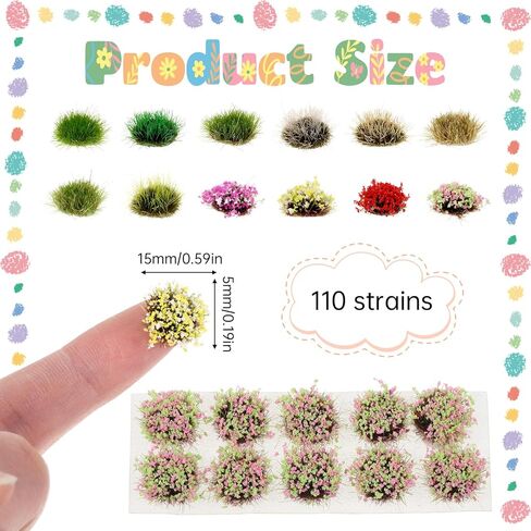 110 قطعة من EupHHonycs DIY مجموعة زهور ملونة مصغرة ثابتة من العشب، نموذج زهور نباتية، خصلات عشب ذاتية اللصق للقطار، مناظر طبيعية للسكك الحديدية، رمل in Kuwait