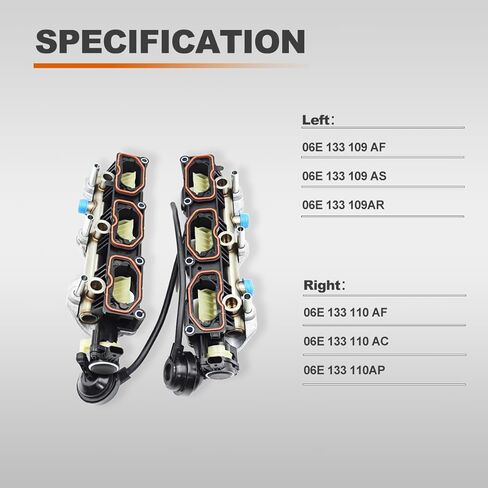 Pair Intake Manifold Left Right Compatible with Audi A6 A7 Q7 3.0L V6 2013 2014 2015 2016 2017 2018 2019 Intake Manifold Replace# 06E133109 06E133110 06E133109AF 06E133110AF 2PCS in Saudi Arabia